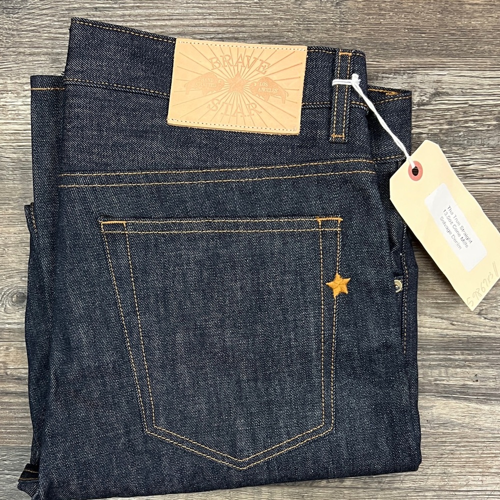 *NEW* Brave Star Men's Dark Blue The True Straight Selvage Denim Jeans Sz 35x32 - Picture 4 of 7